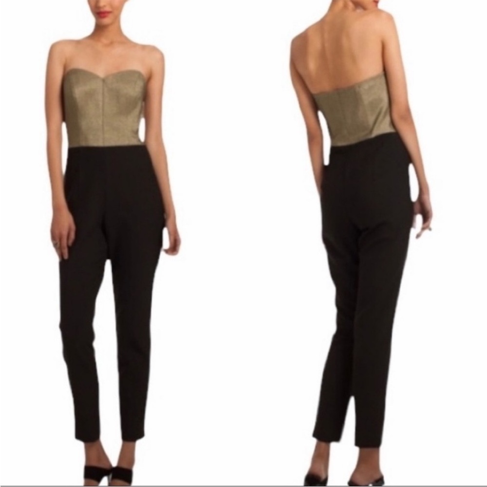 TRINA TURK Charlie Vendetta Strapless Black and Gold Sparkle Jumpsuit Women’s 0